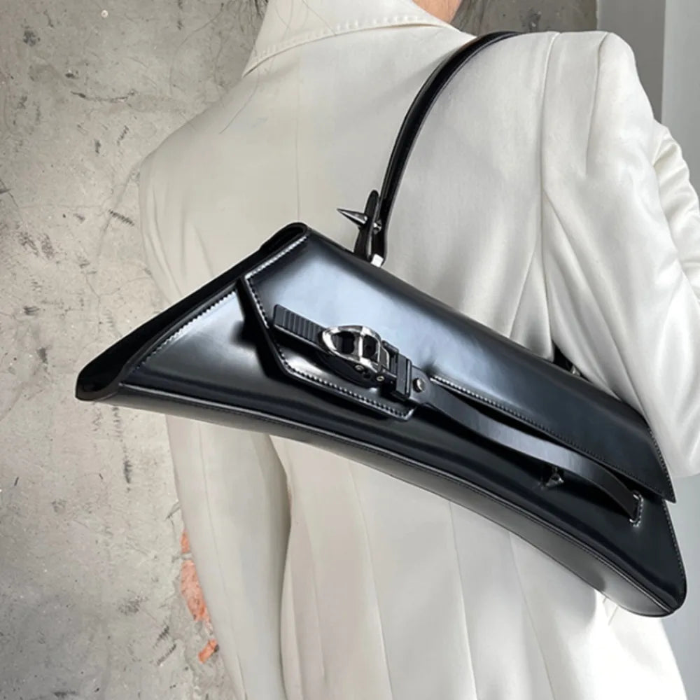 Exquisite Soft Leather Commuter Shoulder Bag | Senior Minority Personalized Underarm Bag (Moto Casual Latch Armpit Handbag) Luxegan