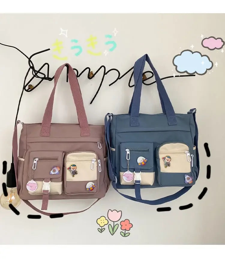 Nylon Patchwork Square Bag | Soft Waterproof Ladies Messenger Satchel Luxegan