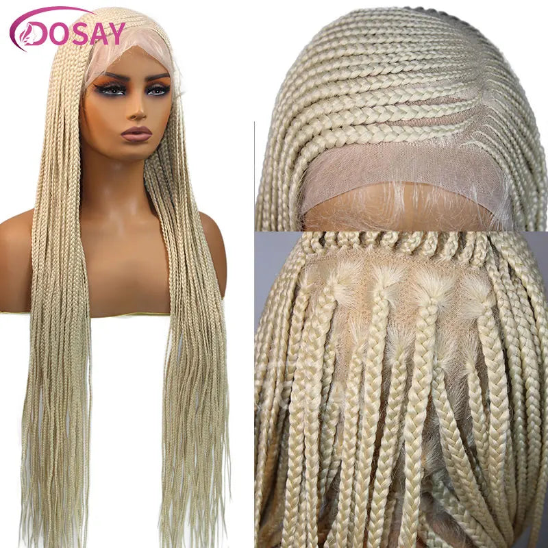 36" Full Lace Frontal Braids Wig Synthetic Side Part Knotless Cornrow Braided Lace Front Wig Twist Braided Faux Locs Braid Wigs Luxegan