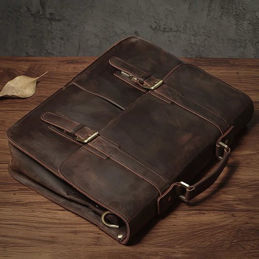 Men’s Executive Genuine Leather Briefcase | Sophisticated "Top Cowhide" Silhouette | Vintage Business Handbag & Laptop Messenger Bag | "Dignified" High-Performance Professional Essential for Radiant Versatile Styling Luxegan