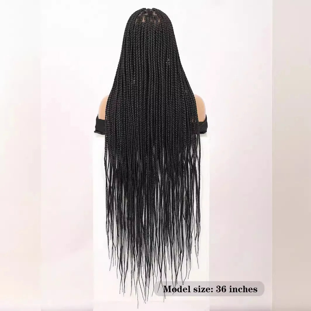 Synthetic 36 inch Lace Front Knotless Braided Wigs Black Box Braid Wig with Baby Hair Blended Lace Frontal Box Braided Luxegan