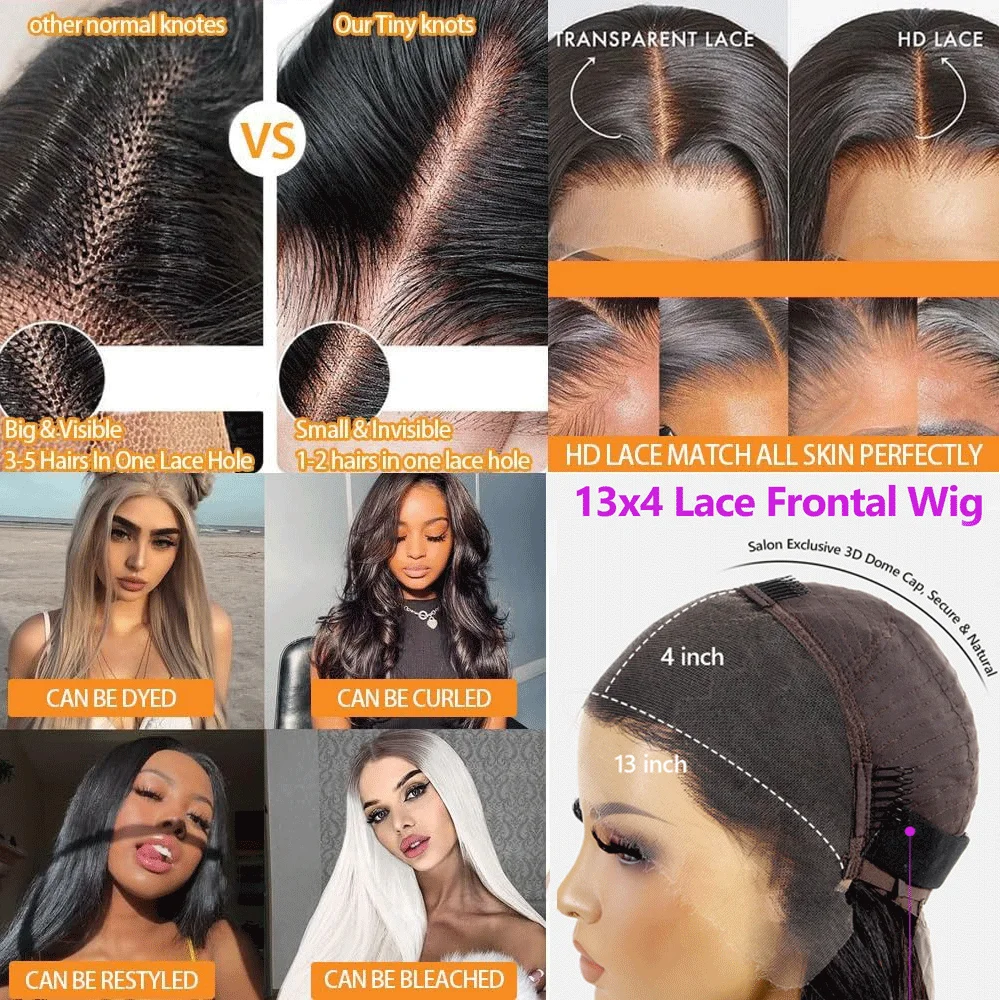 Glueless Wigs HD Human Hair Lace Frontal Wig Ready To Wear Bone Straight 13x4 Full Lace Front Human Hair Multi Parting Cleanranc