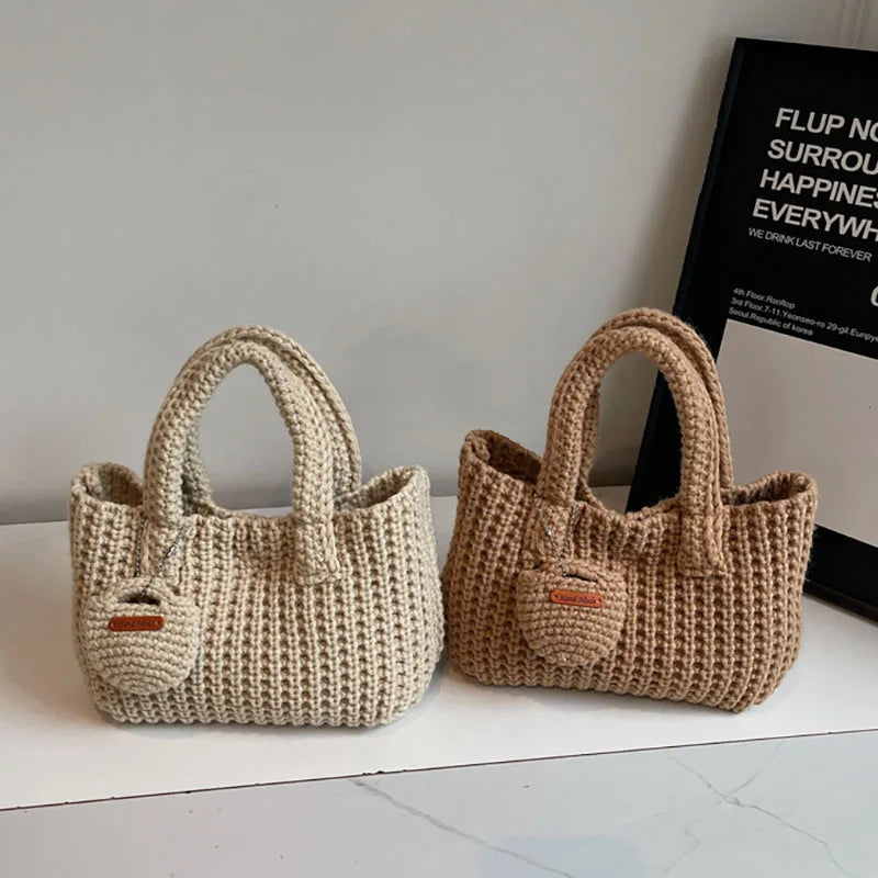 Retro Handmade Crochet Bag Casual Handbag Shoulder Bag | Autumn And Winter New Mini Tote Bag Women'S Armpit Bag