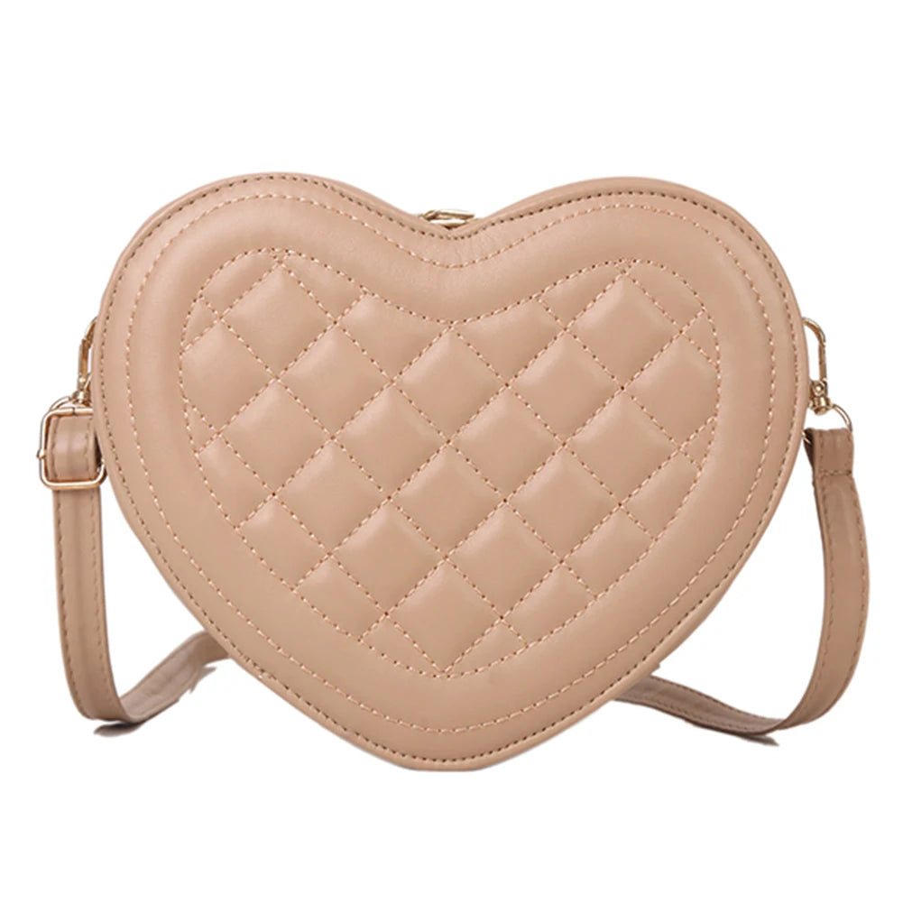 Fashion Love Heart Shaped Crossbody Bag | Rhombic Pattern Leather Chain Totes Luxegan