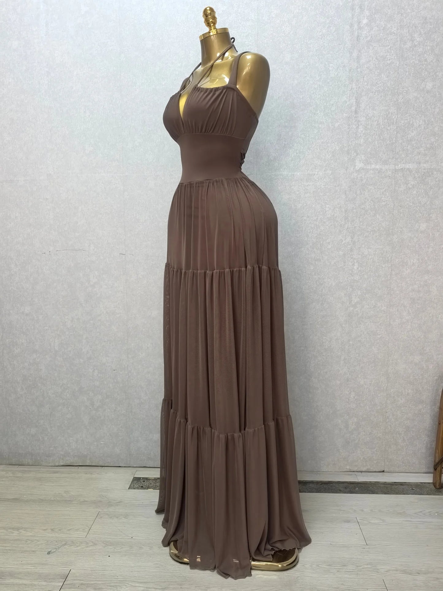 CM.YAYA 2026 Summer Women Halter Sleeveless Strapless Long Maxi Dress Slim Evening Birthday Beach Sexy Vacation Party Dresses