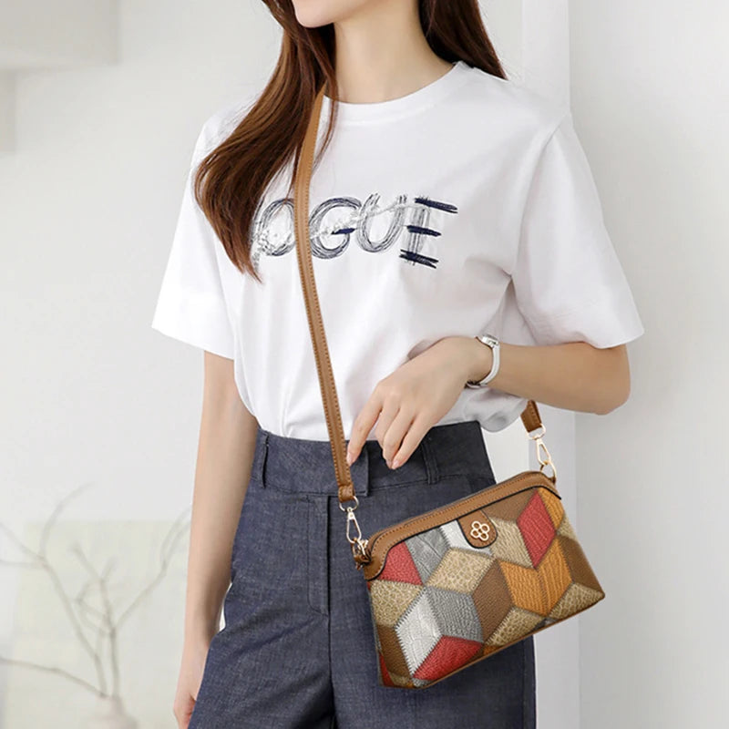 High Quality PU Lea ther Women's Small Crossbody Shoulder Bag | Luxury Handbag Lady Messenger Bag (Simple Shell Phone Satchels, Plaid Pattern) Luxegan