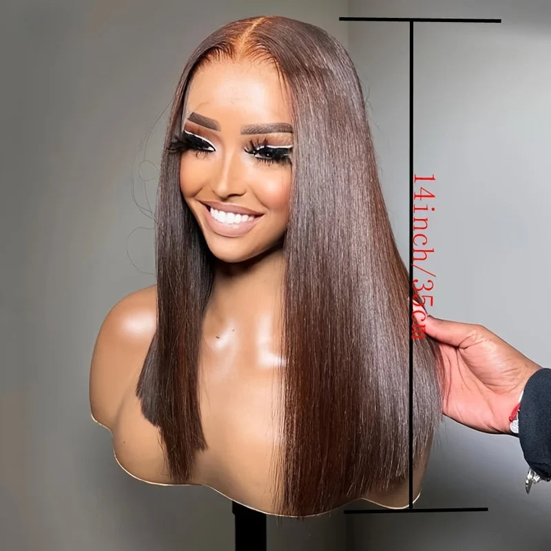 14-Inch Brown Short Bob Wig | Sophisticated 180% Density Glueless Lace Frontal | Elegant "Soft Straight" Silhouette | "Dignified" High Temperature Fiber for Radiant Versatile Styling