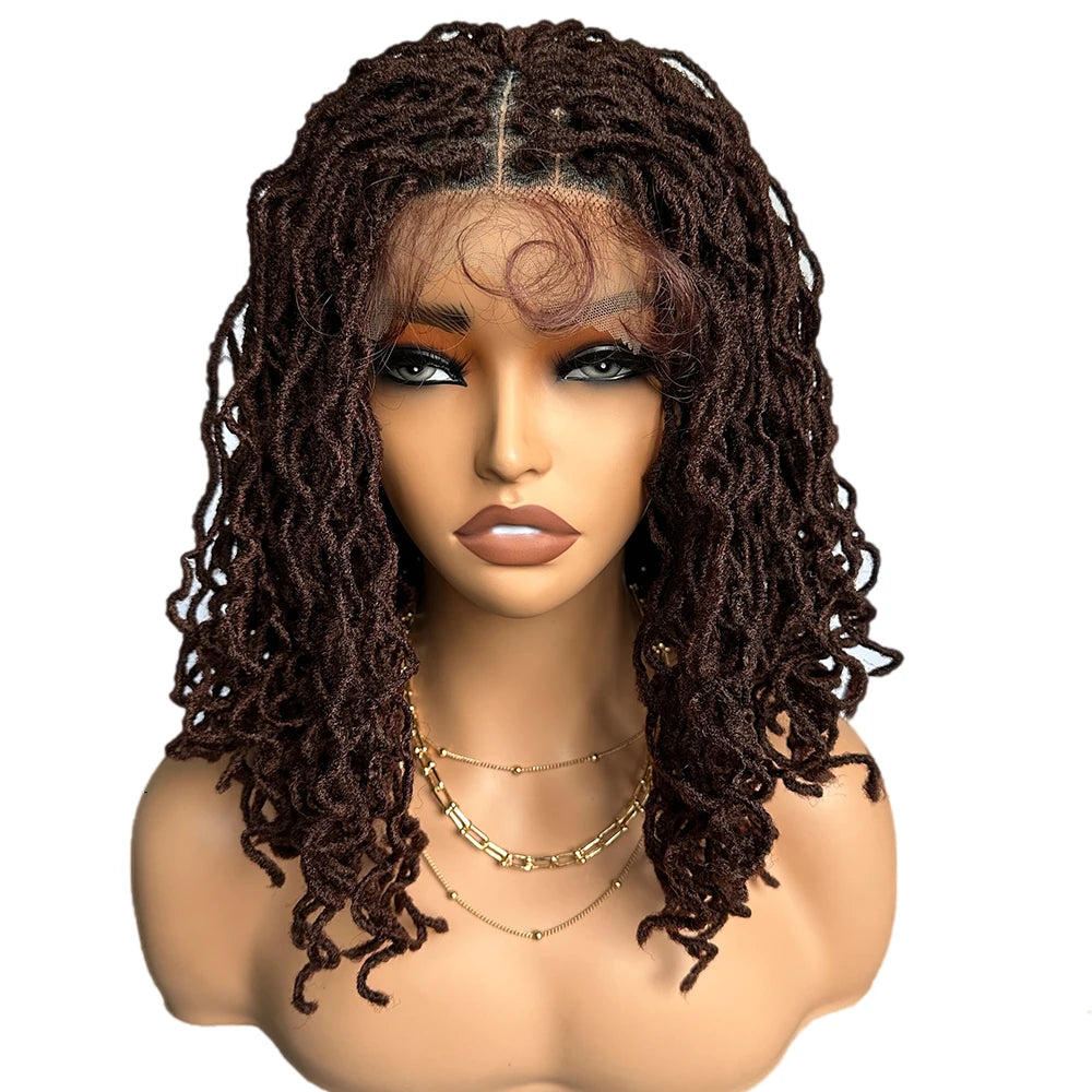 14" Copper Red Faux Locs Lace Front Wig | Short Twist Dreadlocks | Synthetic Braided Wig Luxegan