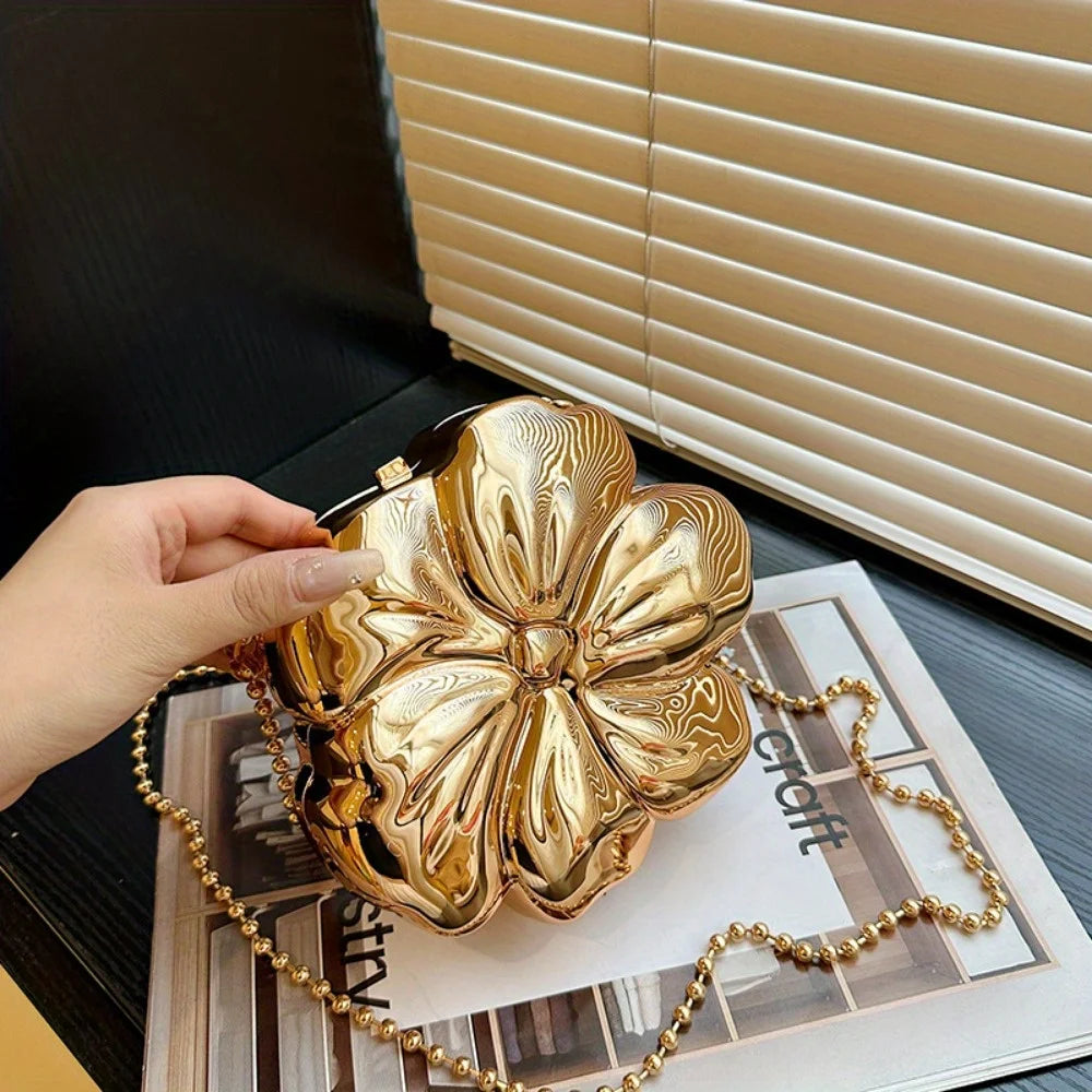 Rose Gold Acrylic Minaudiere with Lily of the Valley Charm | PVC Magnetic Messenger Bag Luxegan