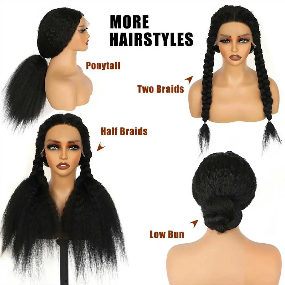 Invisi-Strap 360 HD Glueless Wig | Sophisticated "Yaki Straight" Frontal Silhouette | Elegant 250% Density Kinky Straight Hairpiece | "Dignified" 30-Inch Brazilian Human Hair Wig for Radiant Versatile Styling Luxegan