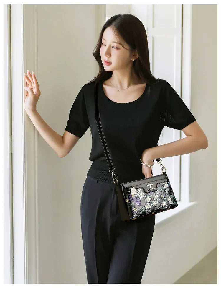 Women's Floral Patterned Shoulder Bags | High-Quality Leather Crossbody Bag & Elegant Commuting Handbags Luxegan