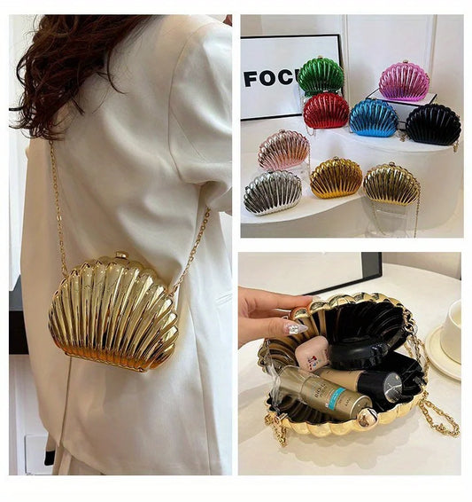 Y2K Retro Shell Clutch | Mini Crossbody with Metallic Finish Luxegan