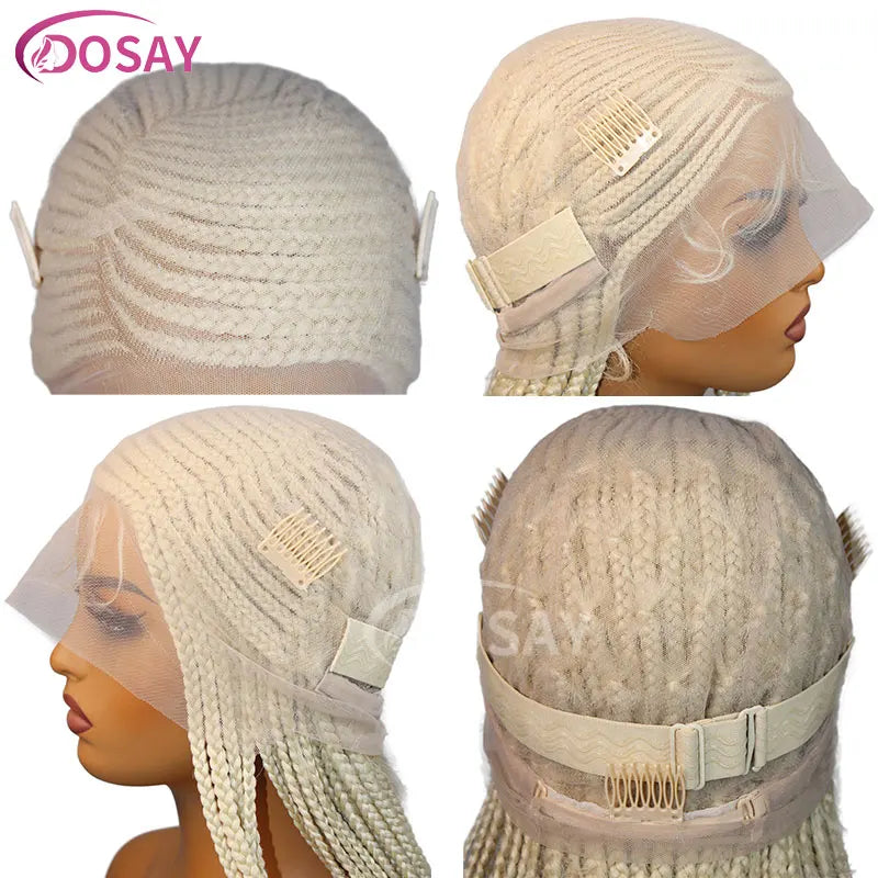 36" Full Lace Frontal Braids Wig Synthetic Side Part Knotless Cornrow Braided Lace Front Wig Twist Braided Faux Locs Braid Wigs Luxegan