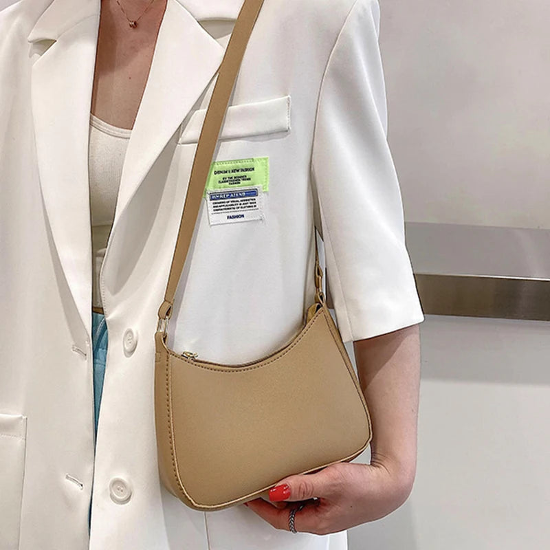 Fashion Solid Color Shoulder Bag For Women | PU Leather Armpit Handbag | Casual Daily Underarm Bag Girls Shopping Purse (Bolsa) Luxegan