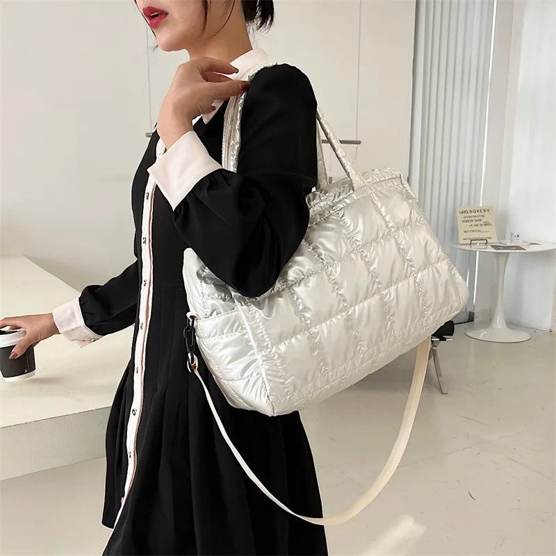 Luxury Space Padded Cotton Handbag | Big Capacity Shoulder Bag & Waterproof Nylon Bag (Travel Down Crossbody Bag Purse Bolsa) Luxegan