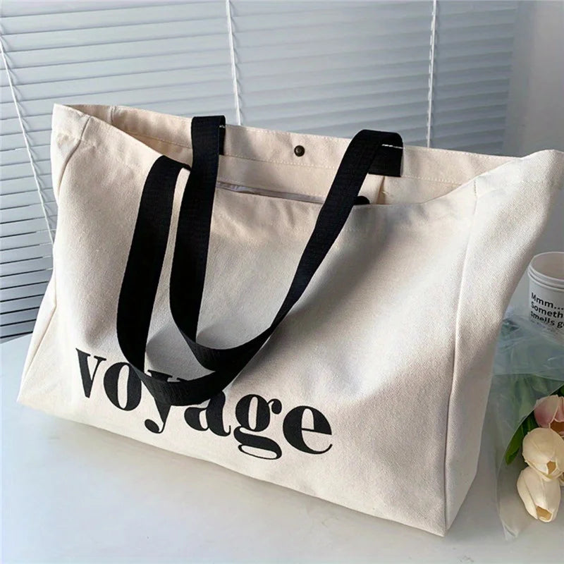 Letter Voyage Large Capacity Canvas Handbag | Foldable Travel & Shopping Tote | Unisex Casual School Bag for Students Luxegan