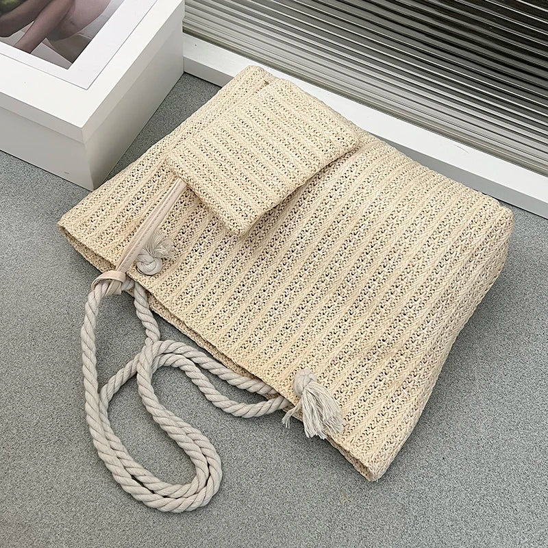 Designer Women’s Straw Tote | Sophisticated Large Capacity Beach Bag | Elegant Casual Bali-Inspired Purse | Luxury "Dignified" Woven Straw Handbag with Secure Hasp Closure Luxegan
