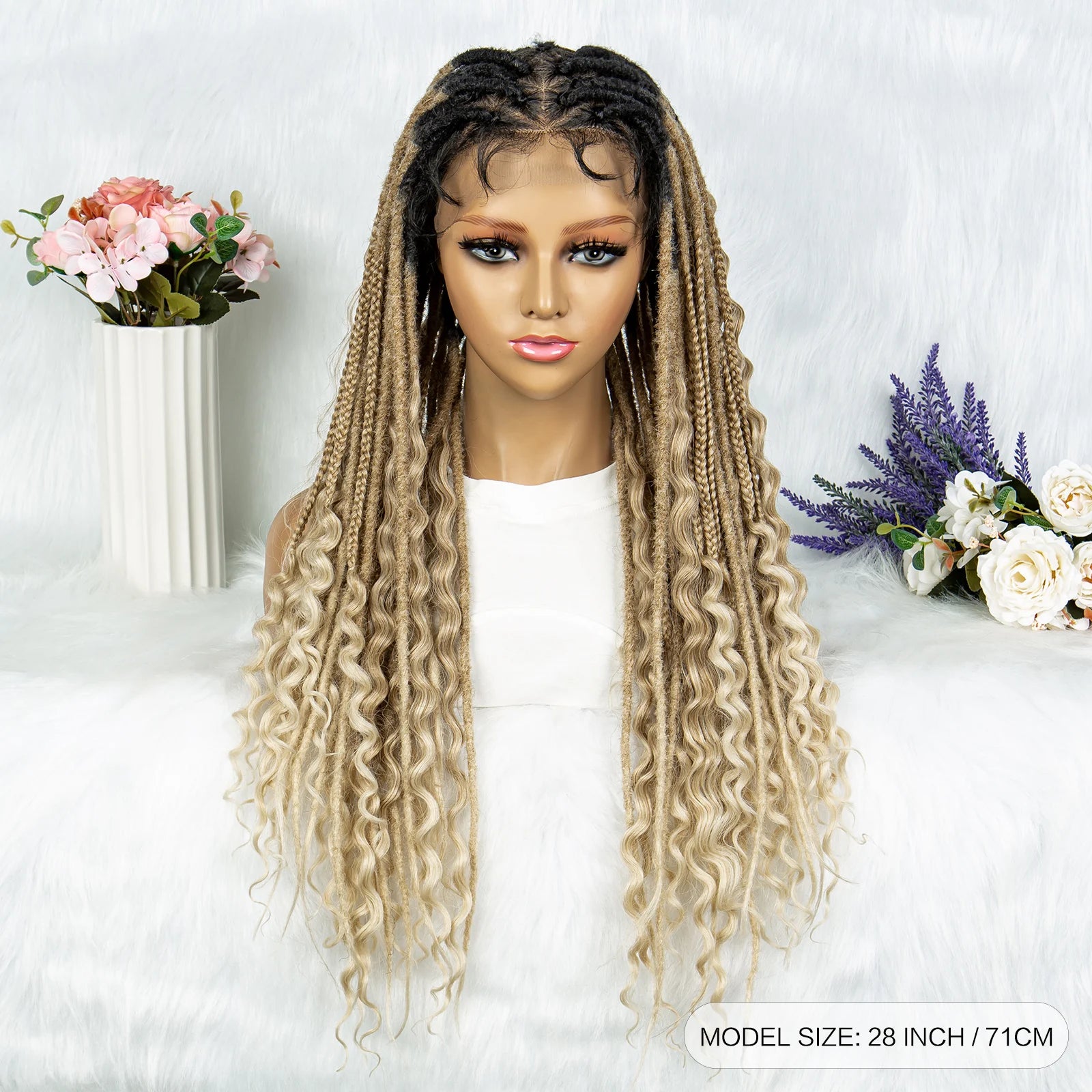 Curly End Dreadlocks Box Braids Wig | Full Lace Pre-Plucked Luxegan