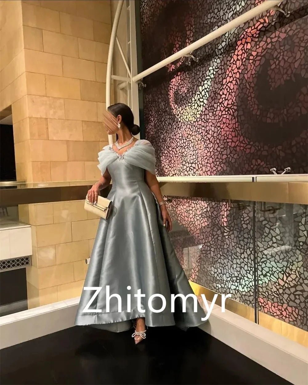 Customized Sparkle Elegant V-neck Ball gown Formal Ocassion Gown Beading Paillette / Sequins Sweep/Brush Charmeuse Evening Dress