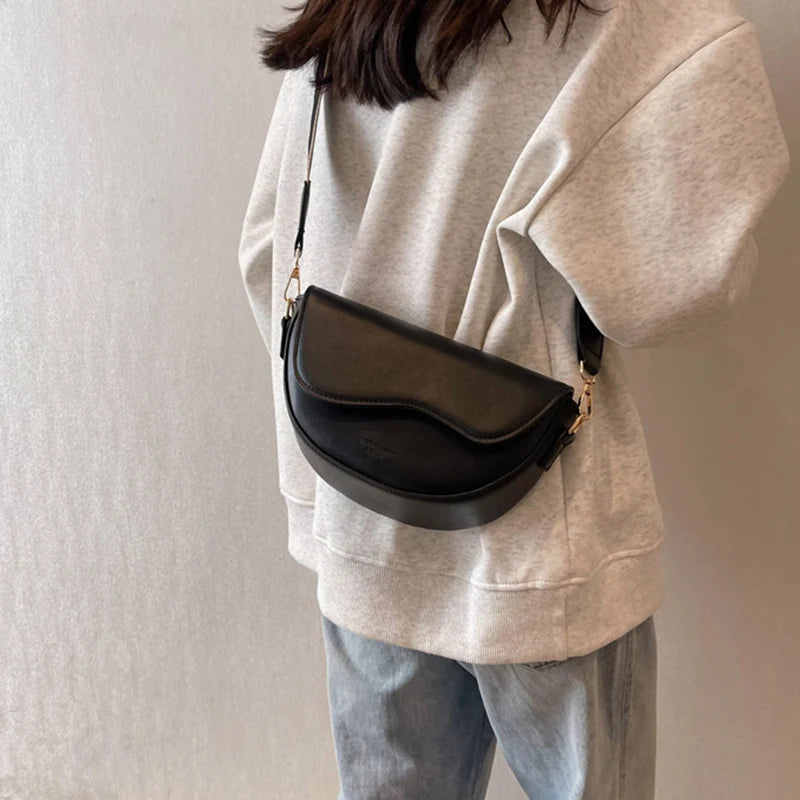 Vintage PU Leather Saddle Bag | Small Handbag with Lettering Luxegan
