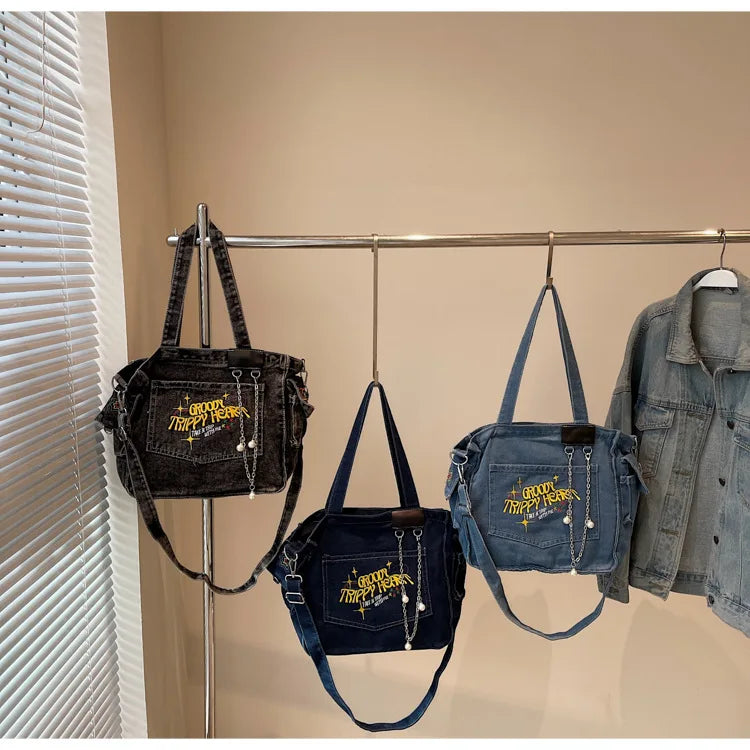 Large Capacity Denim Bag for Women | Casual Versatile Crossbody Commuting Bag | Travel Storage Bucket Handbag Luxegan