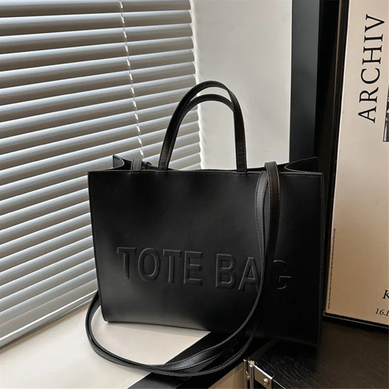Simple Vintage Large Capacity Tote Bag | Casual Fashion Handbag & Shoulder Crossbody for Women | Versatile PU Leather Square Bag for Daily Travel & Commuting Luxegan