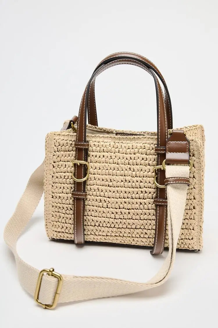 Soft Woven Paper Straw Tote | Small Fashion Crossbody Bag Luxegan