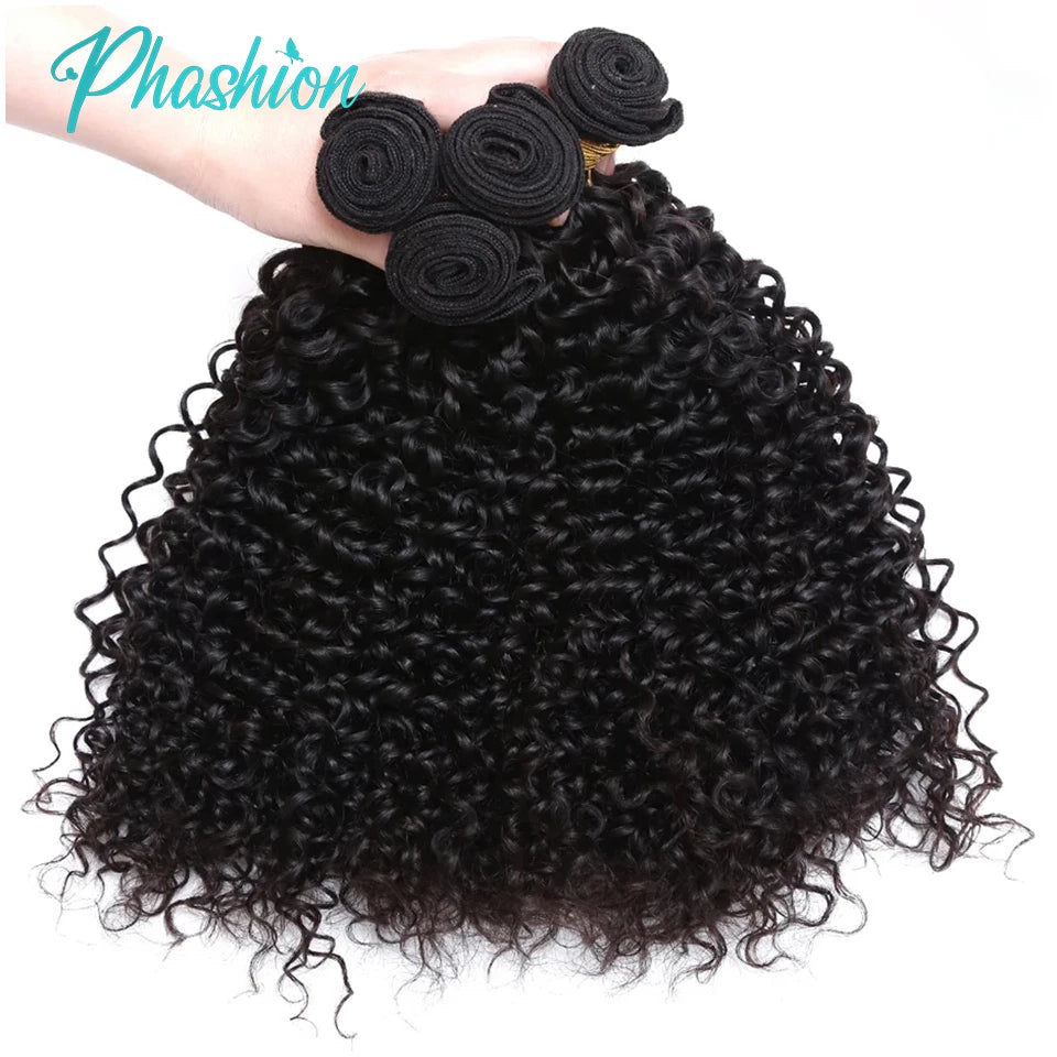 Phashion Kinky Curly Human Hair Bundles With 13x6 Lace Front Closure HD Transparent Brazilian Jerry Curl Weave and Closures Soft