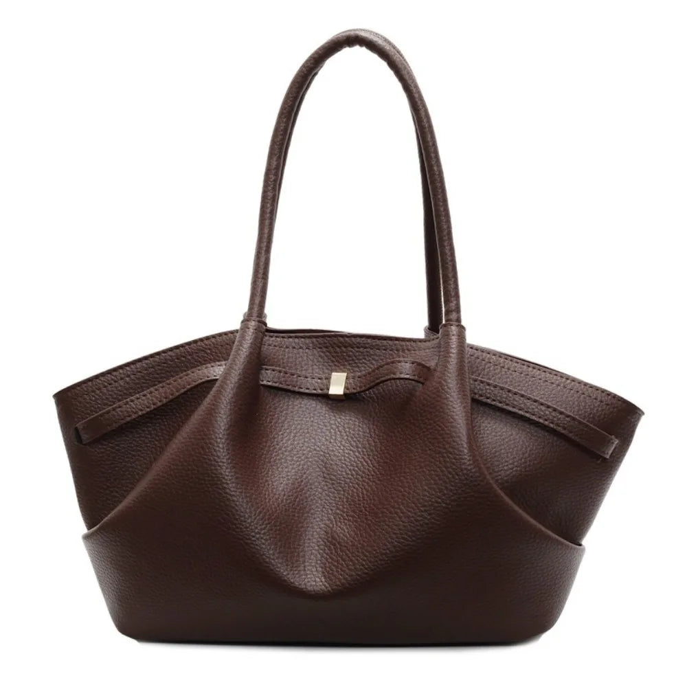 Fashion French PU Leather Shoulder Bag | Elegant Lychee Pattern Women’s Tote | Large Capacity Solid Color Underarm Bag for Party & Daily Use Luxegan