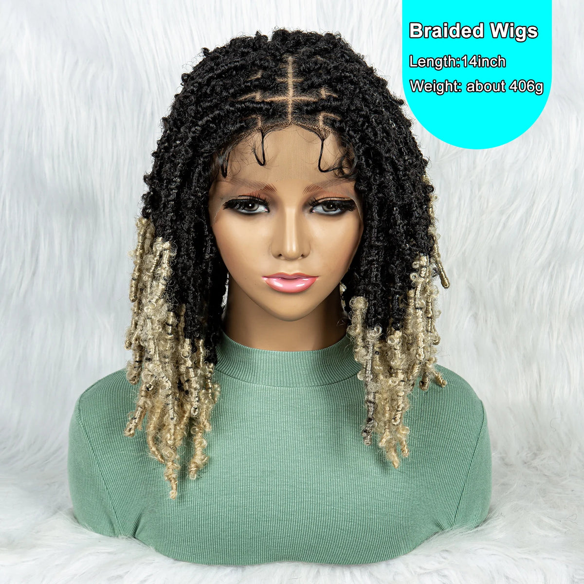 KIMA Pelucas trenzadas sintéticas de 14 pulgadas Peluca frontal de encaje Pelucas trenzadas 9x6 Trenzas de caja sin nudos con pelo de bebé para mujeres negras