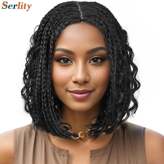New Style Bob Box Braided Wigs For Black Women 12inches Synthetic Box Braids Crochet Hair Wigs On Sale Clearance Short Black Wig Luxegan