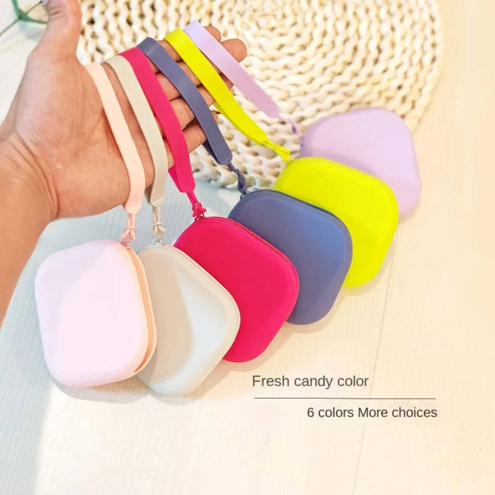 Silicone/Satin Morandi Mini Wallet | Square Solid Color Pouch Luxegan