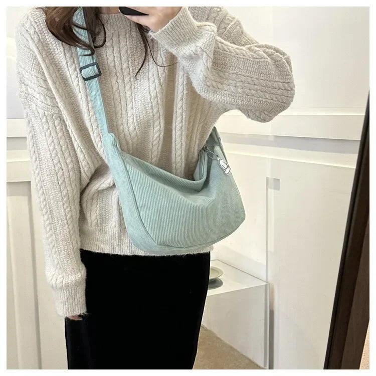 Corduroy "Lazy Wind" Dumpling Bag | Japanese Literary & Korean Casual Handbag Luxegan