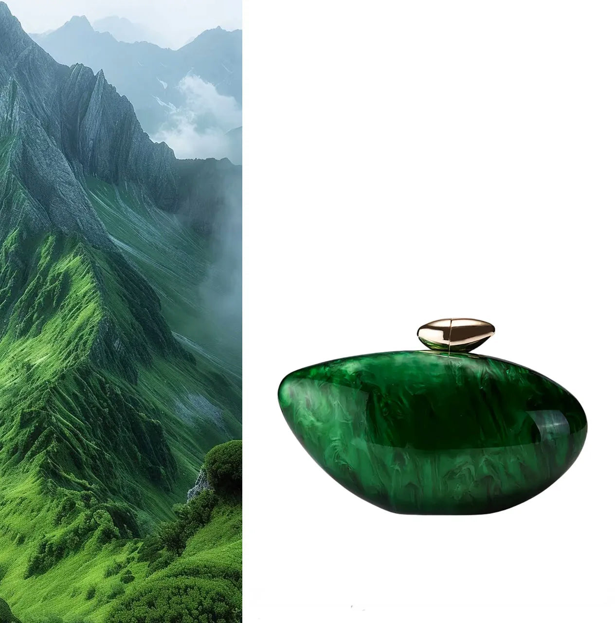 Acrylic Shell Minaudiere | Hard Marble Green Pearl Bridal Handbag Luxegan