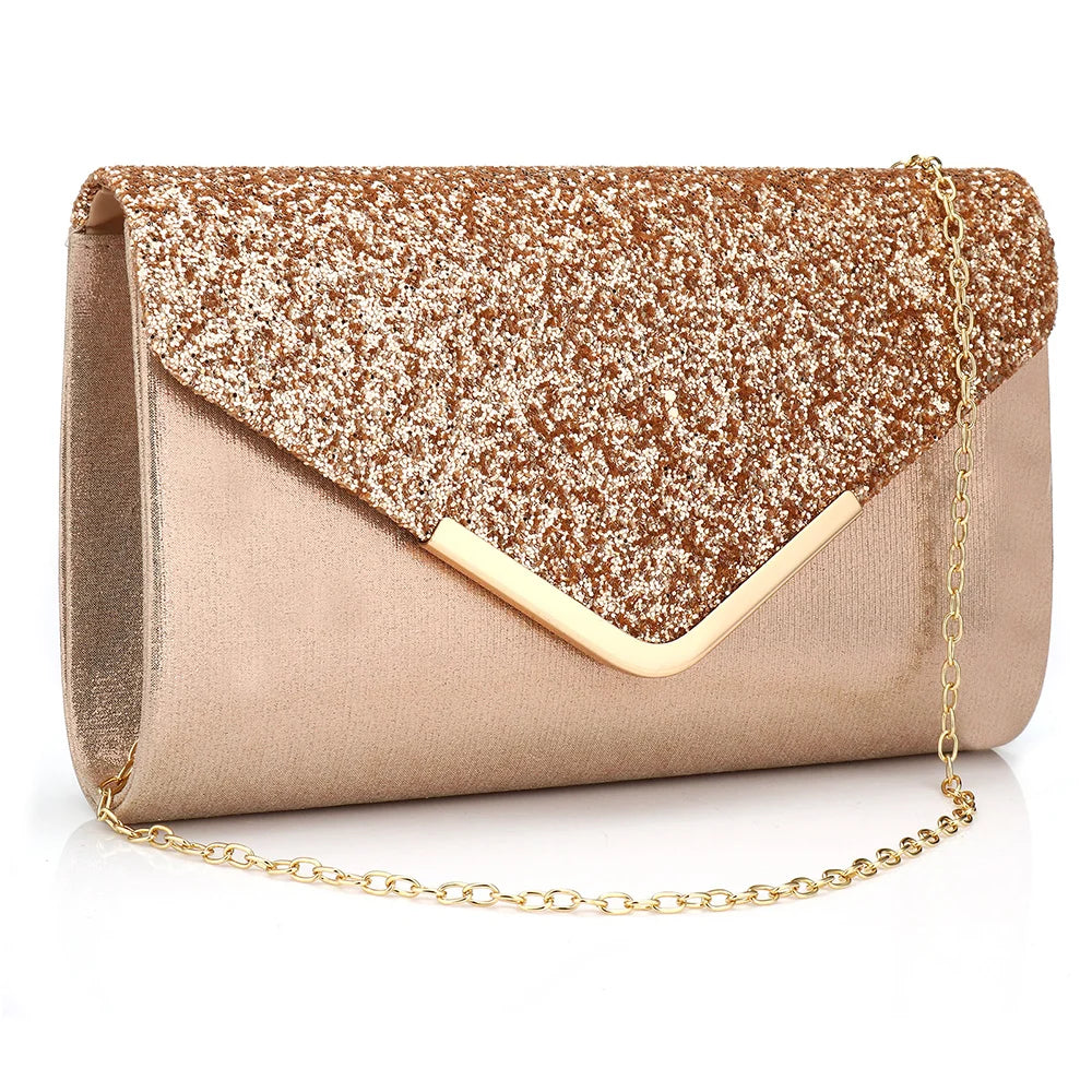 Sequined Envelope Clutch Bags For Women Fashion Gold Purses And Handbags With Chain Shoulder Bags Wedding Party Clutches