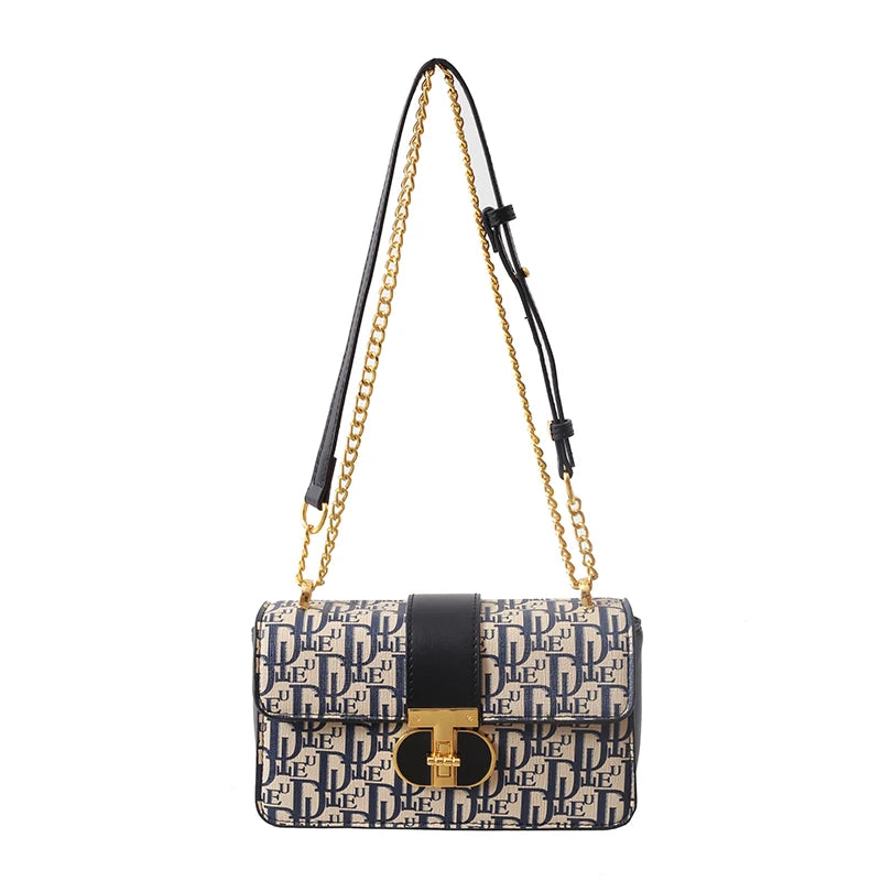 Letter Print Lock Luxury Handbags | Women's Shoulder Bags & Designer Crossbody Purses (Chain Strap Clutch Bag) Luxegan