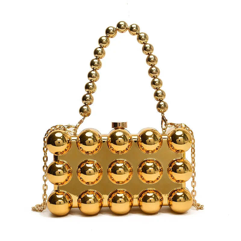 Luxury Acrylic 'Cake Box' Bag | Elegant Gold Beaded Chain Handbag Luxegan
