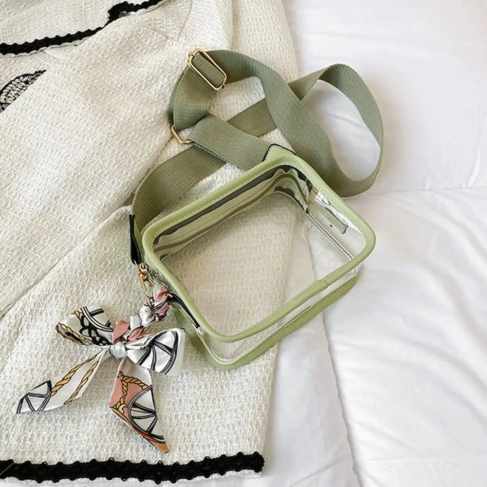 Fashion Transparent PVC Jelly Handbag | Solid Color Shoulder Messenger Crossbody Bag for Women & Girls (Ribbons Excluded) Luxegan