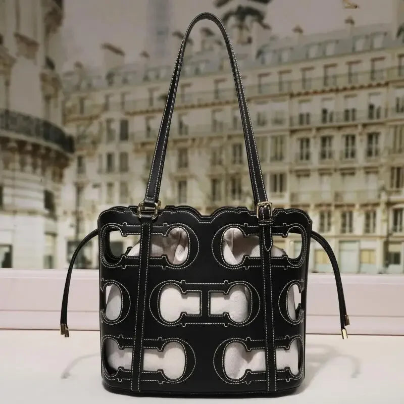 High-End Hollow Out Bucket Tote | Soft Large Capacity Shoulder Bag Luxegan