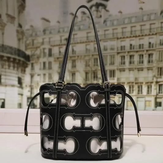 High-End Hollow Out Bucket Tote | Soft Large Capacity Shoulder Bag Luxegan
