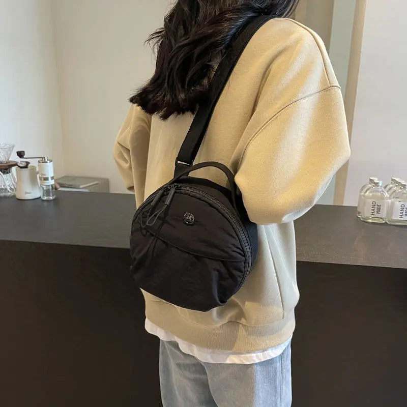 Cute Korean Style Nylon Shoulder Bag | Small Round Bag, Mini Crossbody Bag & Mobile Phone Storage Purse Luxegan