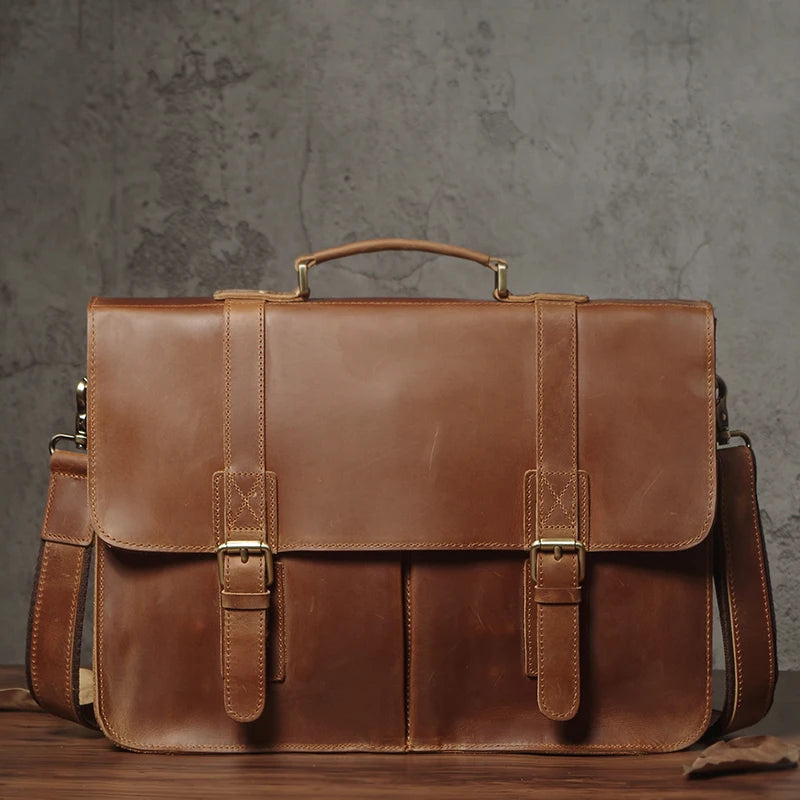 Men’s Executive Genuine Leather Briefcase | Sophisticated "Top Cowhide" Silhouette | Vintage Business Handbag & Laptop Messenger Bag | "Dignified" High-Performance Professional Essential for Radiant Versatile Styling Luxegan