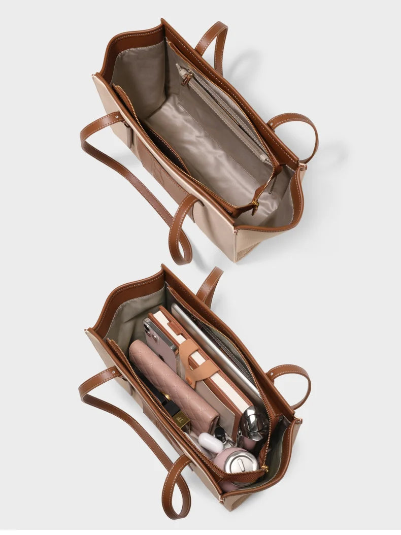 Women’s Vintage Canvas Laptop Bag | Premium Cow Leather Briefcase & Shoulder Bag | Large Capacity "Cartoon Printing" Work Tote | Sophisticated Valentine's Day Gift for Professionals (Model MD22CT9172) Luxegan
