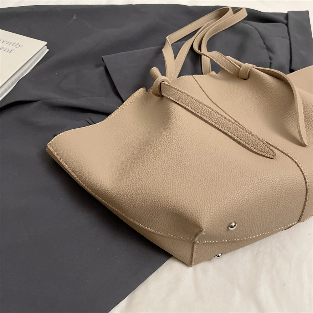 Luxury Designer 2-in-1 Shopper Tote Set | Branded Soft PU Leather Shoulder Handbag for Women (Big Capacity) Luxegan