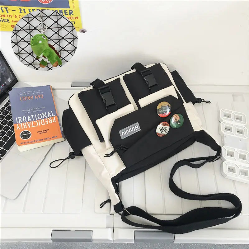 Japanese Simple Messenger Bag | Student Nylon Waterproof Canvas Handbag & Shoulder Crossbody Bag