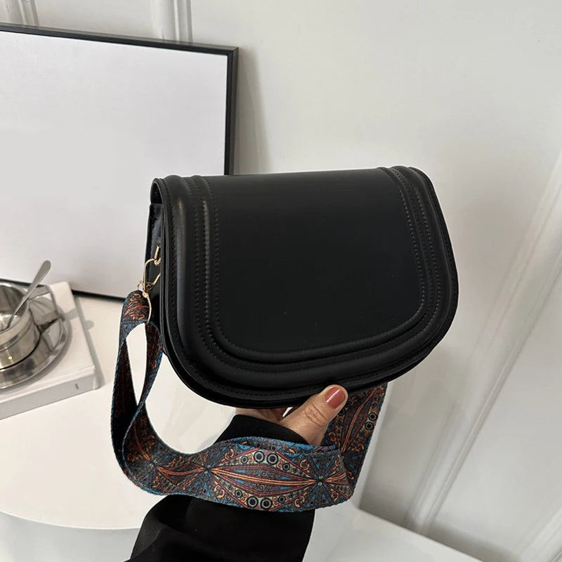 Designer Saddle Bag | Wide Strap Flap Crossbody Purse
