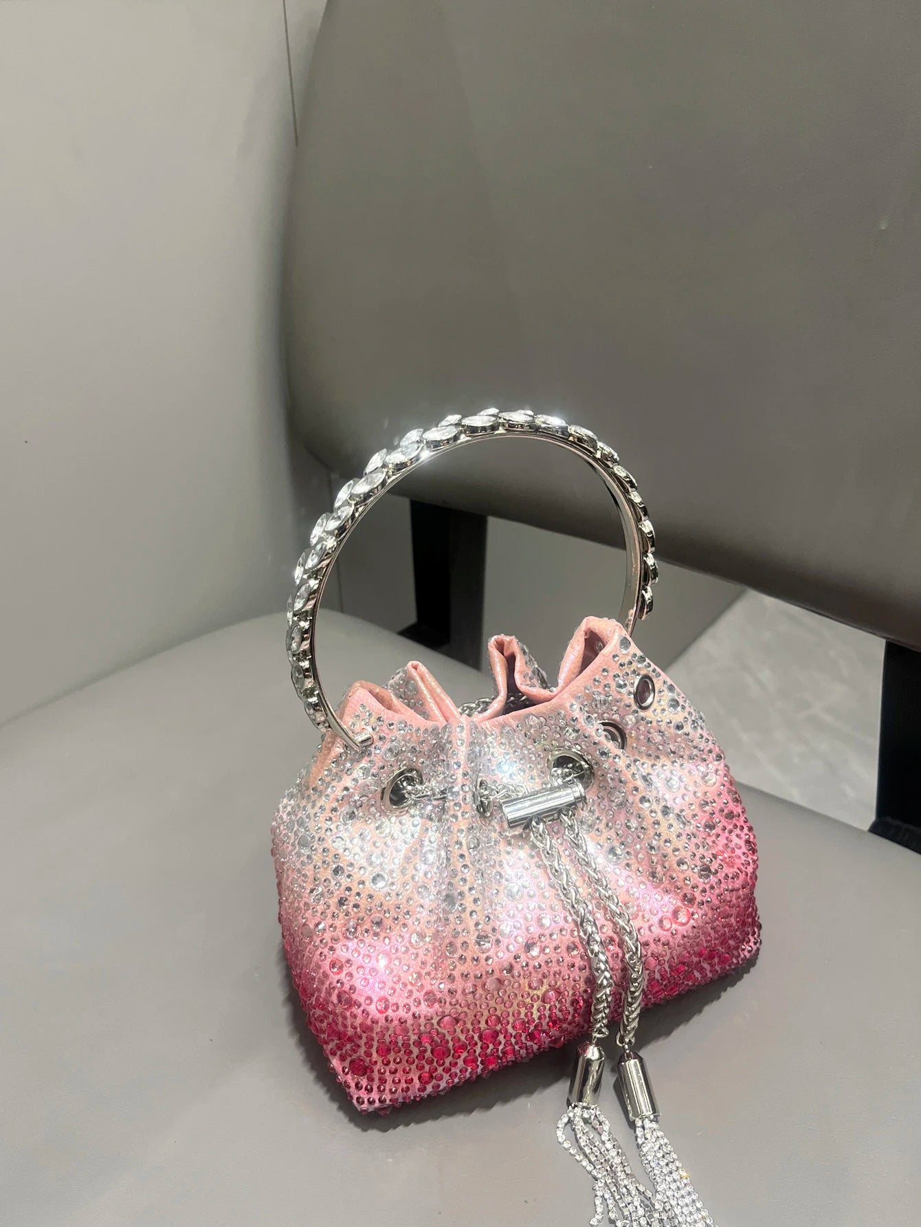 Luxury Designer Rhinestone Evening Clutch | Shiny Crystal Bucket Handbag & Fashion Shoulder Bag Luxegan