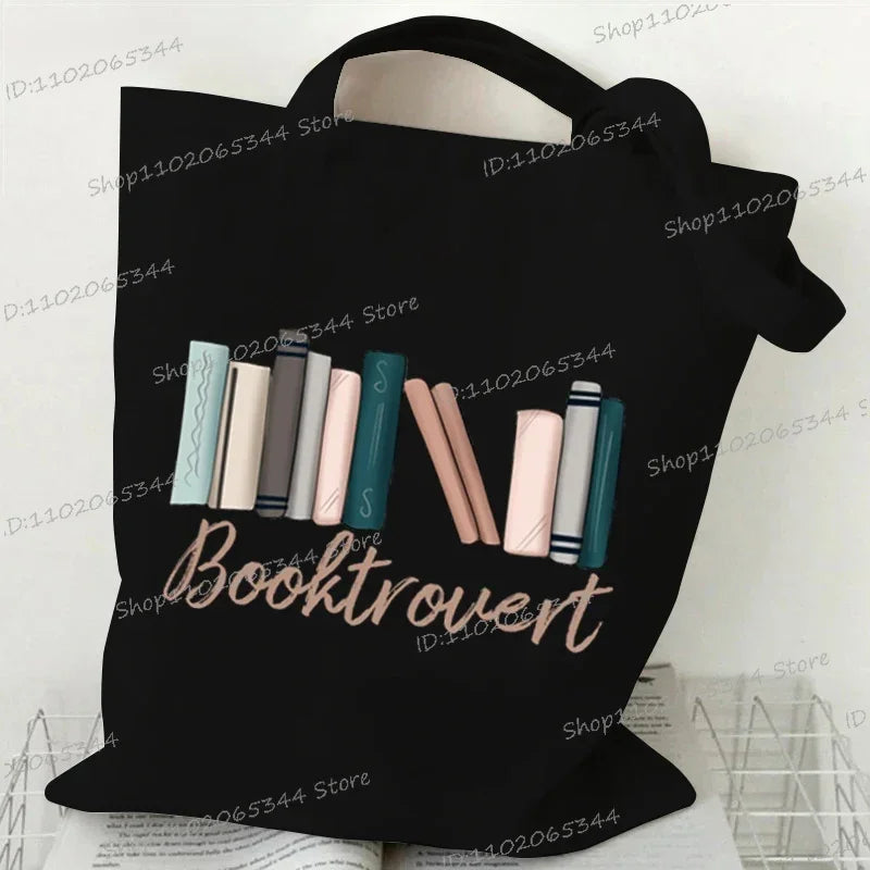 Books and Flower Print Canvas Tote | Casual Reusable Shopping Bag Luxegan