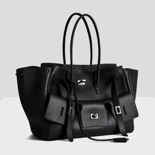 Luxury Real Leather Tote Bag Brand Texture Lock Wing Bag Solid Color Simple New Horizontal Square Bag Women's Commuter Handbag