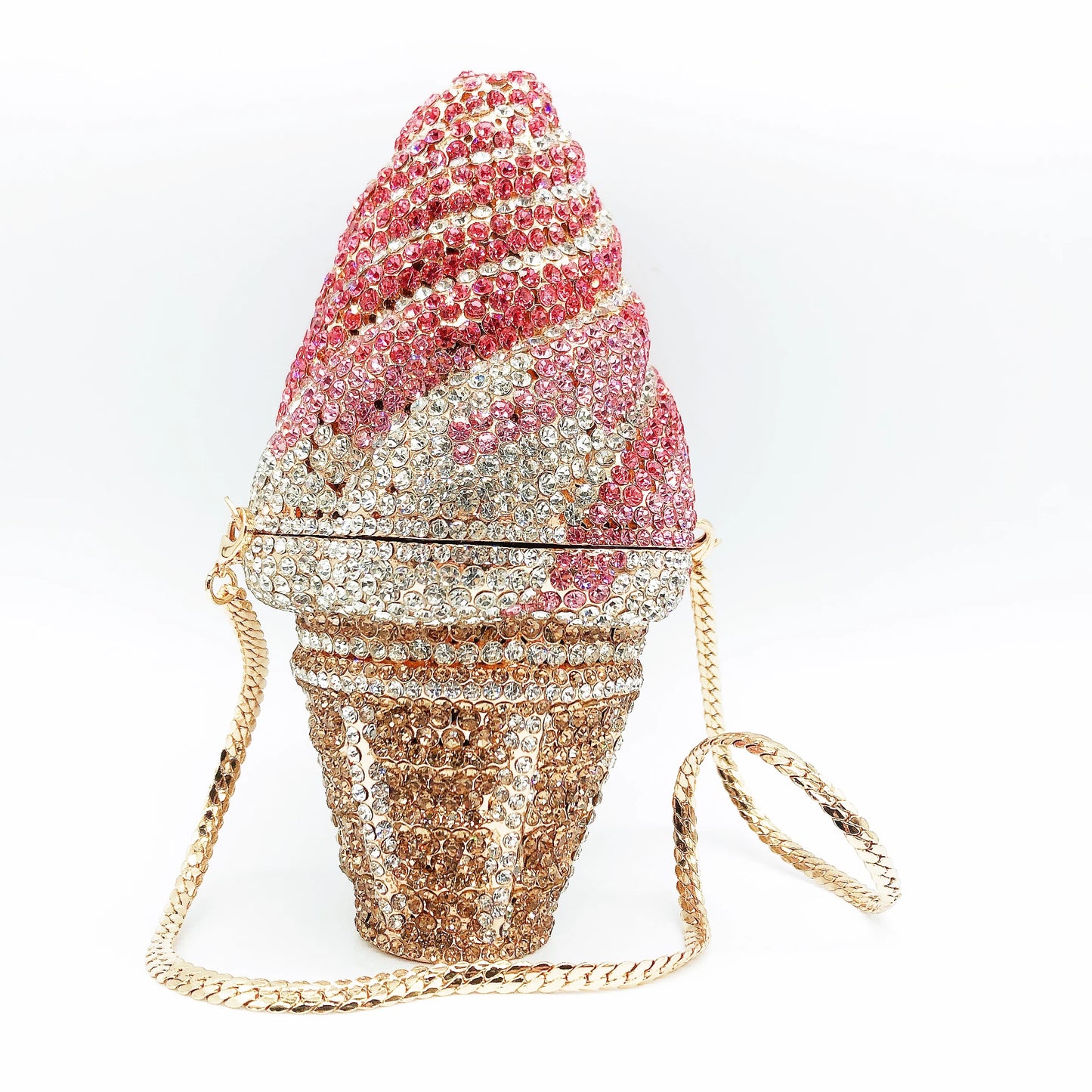 Food-Styling Metal Diamond Purse | Sophisticated Luxury Crystal Evening Bag | Elegant Rhinestone Gala Handbag | "Dignified" Hard-Shell Metallic Minaudière for High-Fashion Parties Luxegan